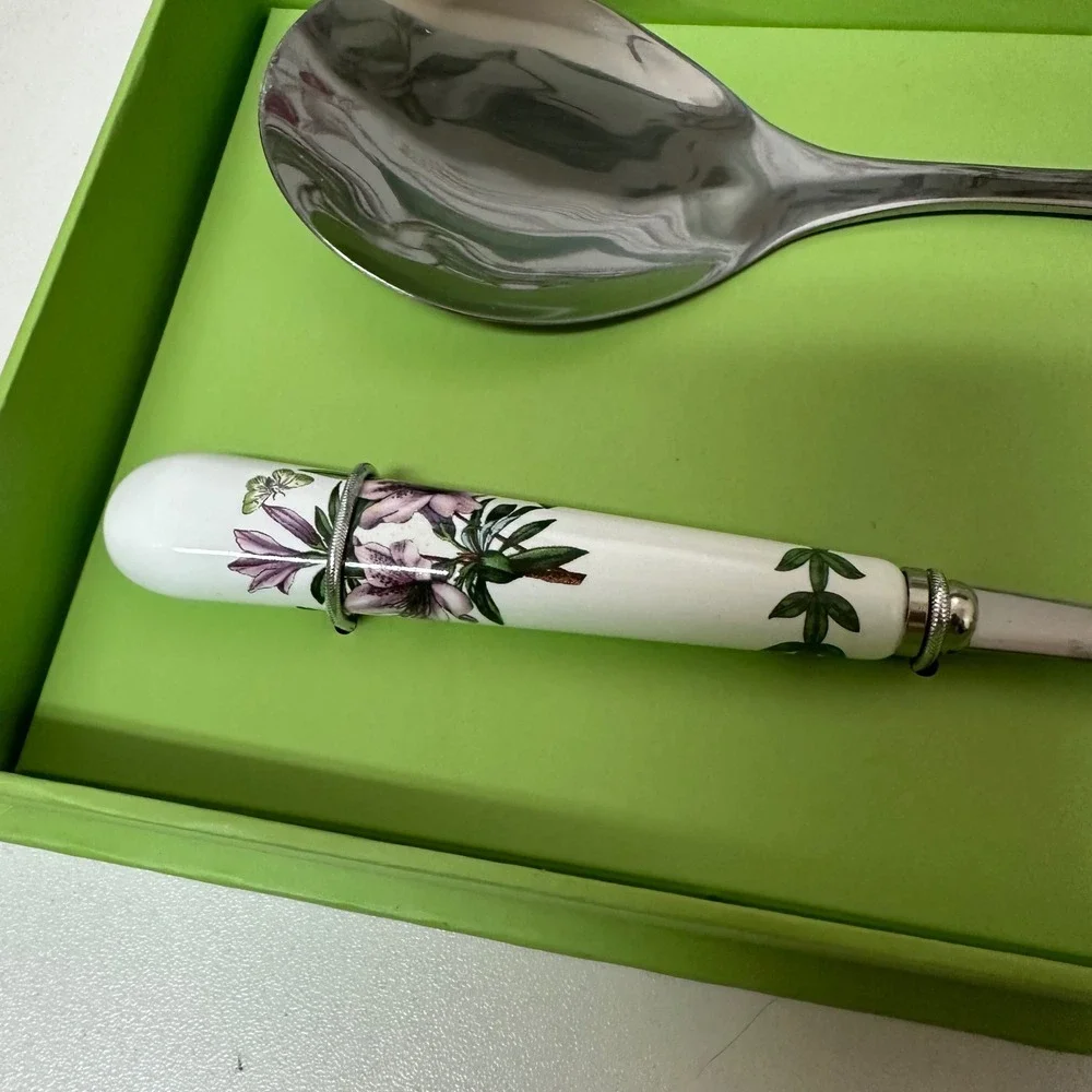 Portmeirion Botanic Garden Salad Server Set 2pc Stainless Ceramic BG1107 Boxed